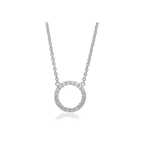 Biella Grande halskæde fra Sif Jakobs Jewellery i rhodineret 925 sterlingsølv med cirkelformet vedhæng og hvide zirkoner.